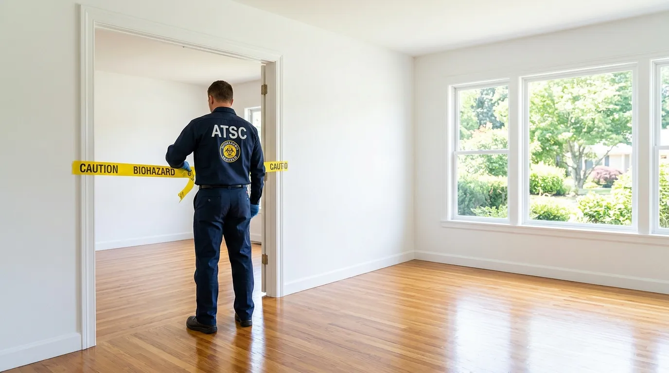 Certified biohazard cleanup crew performing Decomposition Cleanup in Plainville